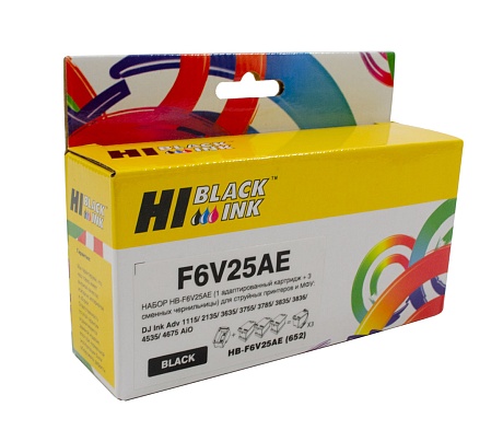 Картридж Hi-Black (HB-F6V25AE) для HP DeskJet 1115/ 3636, №652, с тремя сменными чернильными блоками, чёрный